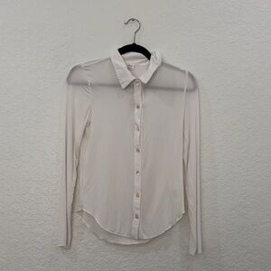 Aritzia Cream Button-Up Long Sleeve Blouse